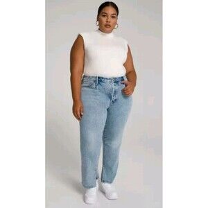 Good American Womens Ivory Sleeveless Mock Neck Power Body Suit Size 5 (2X) E8.1